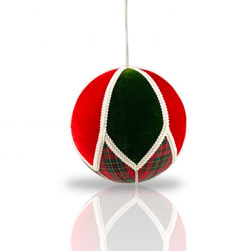 8in Grn / Red Patch Ball Orn Min/4