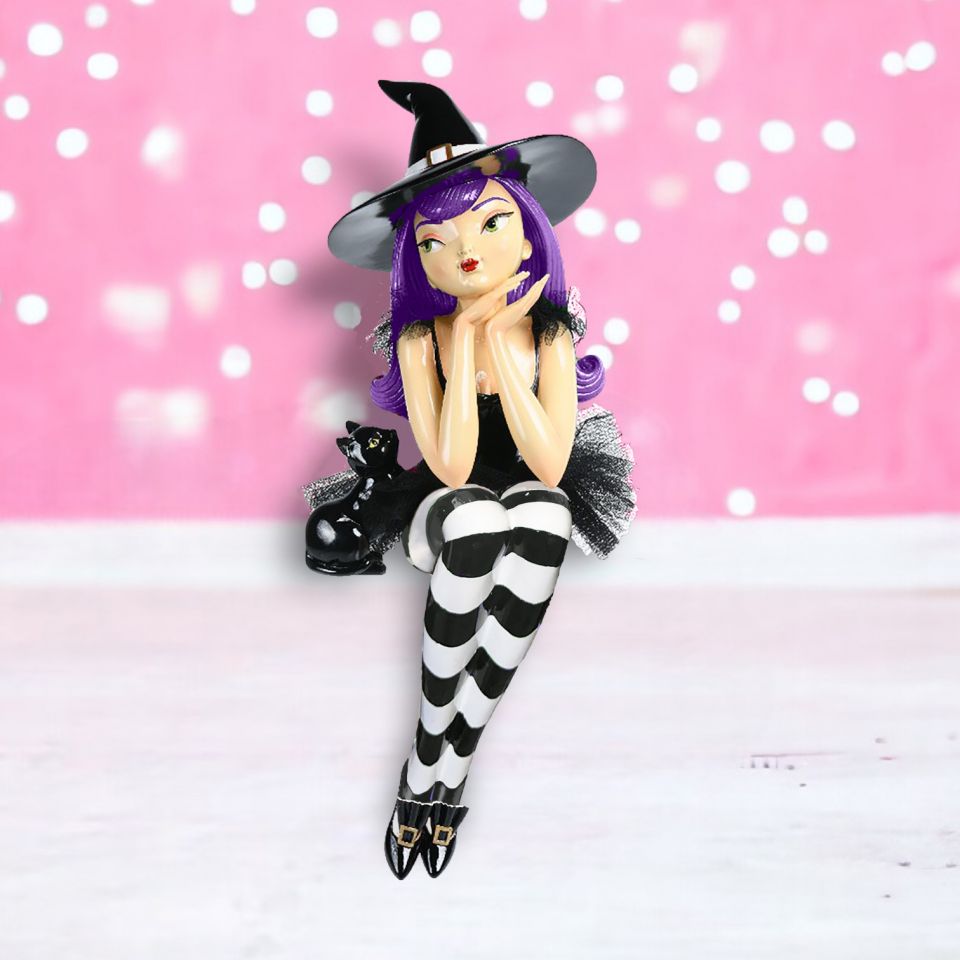 DecemberDiamonds: 23in Purple Hair Shelf Sitter Witch Min/1 - NEW