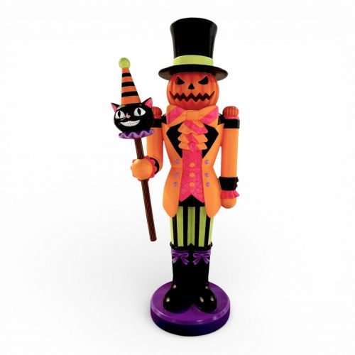 21in Pumpkin Nutcracker w/Cat Staff Min/1