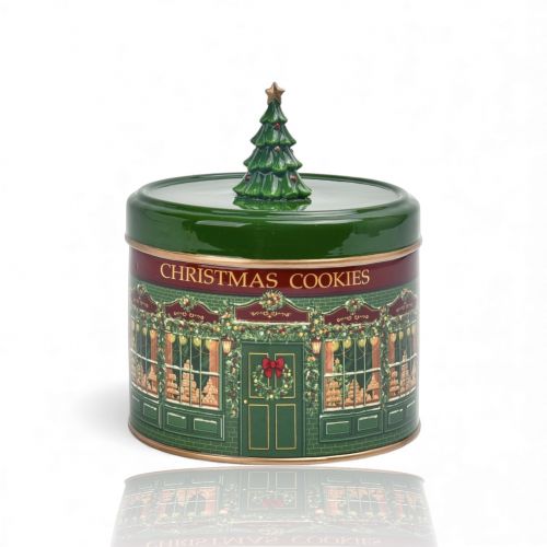 7in Green Tin Container w/Tree Min/2