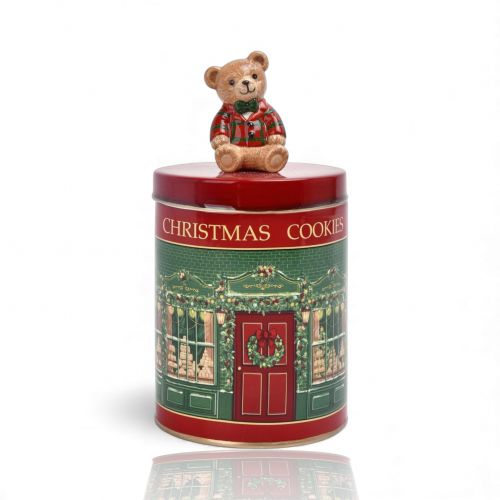 7.25in Red Tin Container w/Bear Min/2