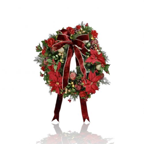 29.5in Happy Christmas Wreath w/Plaid Bow Min/1