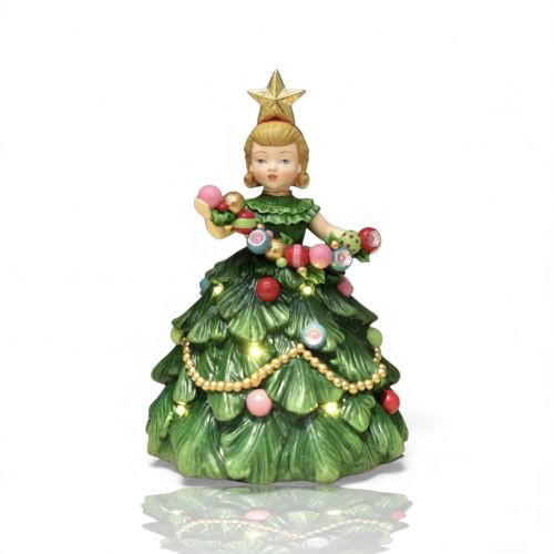 8in Vintage Christmas Tree Girl Min/3