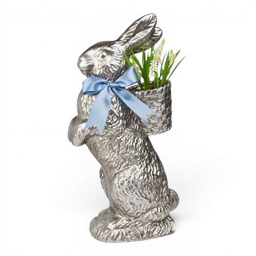 20.5in Silver Bunny w/Basket Planter Min/1