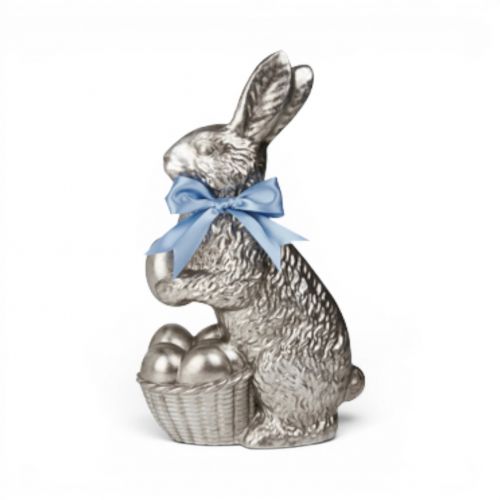 14in Silver Bunny w/Egg Basket Min/2