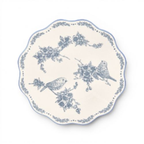 9in Scalloped White Plate w/Birds Min/8