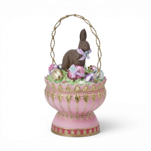 9in Choc Bunny in Pink Basket Min/2