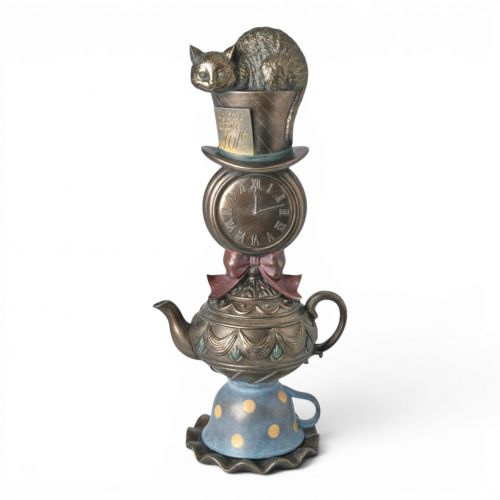 24in Bronze Cheshire Cat on Teacups Min/1