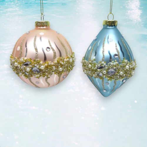 2 Asst Pink / Blue Pearl Waves Orn Min/12